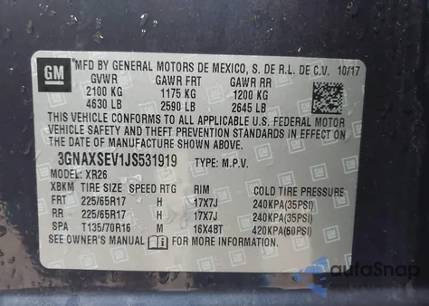 2018 Chevrolet Equinox Lt from USA, damaged, VIN 3GNAXSEV1JS531919